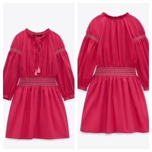 ZARA POPLIN DRESS WITH CONTRAST ELASTIC TRIM pink size XS NWT